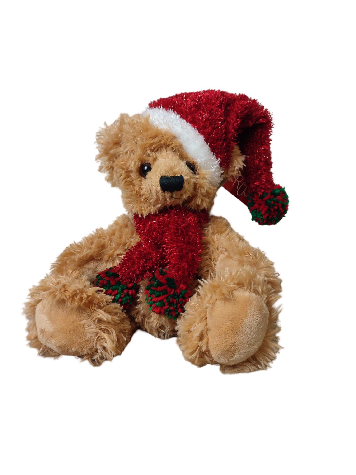 Russ Ljusbrun Teddybjörn med Tomteluva och Halsduk Mjukis 30 cm